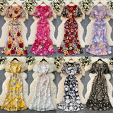 Fongt High-End Elegant Heavy Industry Flower Embroidery Round Collar Lantern Sleeves To Close The Waist Slim Slimmed Fishtail Dress Dress
