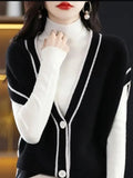 Knitted Vest Cardigan Women Elegant V-neck Sleeveless Sweater Tops Casual Knitwear Chaleco Coats New Malhas