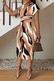 Burst Spring / Summer New Simple V Neck Bag Hip Print Dress Women's Dress-Outfit