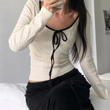Round Neck Polka Dot Tie Knot Long Sleeve Tee-Outfit