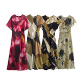 Fongt Women's Clothing 2025 Spring New Temperament Elegant Silk-Sting Texture Waist-Print Amply Dress