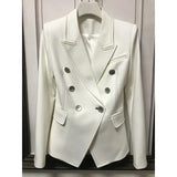 QUALITY 2023 Designer Blazer Jacket Women's Double Breasted Shell Buttons Contrast Top stitching Slim Fitting