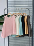 Fongt Folding Top Irregular Sleeveless Vest Chic Design Feeling Thin Folded Fashion T-Shirt Girl