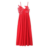 Fongt Women's Red Embroidery Sling Dress 5187