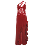 Fongt Winter New Women's Hottie Street Irregular Design Lace Splicing Perspective Showback Dress