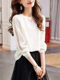 Fongt Collar Hollow Lace Texture Top T2025 Spring New Fashion Temperament Knitted Long-Sleeved T-Shirt Tide