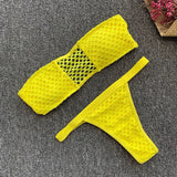 Micro Bikini Women Yellow Strapless Mesh Push Up Swimwear Sexy Solid Cut Out Brazilian Bathing Suit Thong Swimsiut