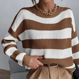 Fongt Autumn And Winter New Personality Hit Color Knitted Shirt Color Stripe Loose Sweater