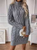 Fongt And Winter New High-Collared Collared Turtleneck Sweater Knitted Long-Sleeved Dress