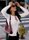 Fongt New Women's Sexy Cardigan Street Long-Sleeved Top Solid Color Cardigan Knitwear