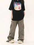 Fongt Design Cargo Pants Men And Women Loose Pockets Casual Pleated Straight Leg Wide Legs Mop The Floor Pants-Outfit