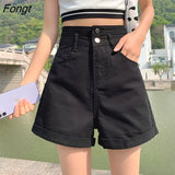 Women Wide Leg Shorts Denim Button-fly High Waist Harajuku BF Loose Korean Style Students Leisure Streetwear Summer Hot