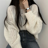 Fongt South Korea Autumn Candy Color Skin Sheath Loose Coarse Line Lantern Knitted Sweater