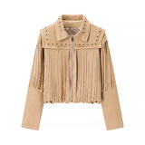 Fongt Female Retro 2025 Summer New Tuxedo Rivet Fashion Leather Short Jacket Jacket