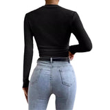 Fongt Spring And Summer Repair With Long-Sleeved Lattice Rounded Women's Folding Top.
