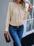 Fongt New Women's Clothing Temperament Long-Sleeved Elegant Lace-Collar Chiffon Solid Color Top