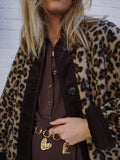 Fongt Women's Fashion New Leopard Print Loose Jacket Lamb Wool Jacket