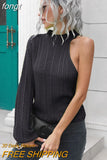 Sweater Women One Shoulder Pullover Cut Out Long Sleeve Sweaters Fall Winter Clothes Jumper Female Streetwear Knitted