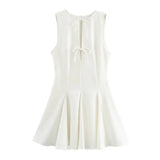 Fongt 2025 New Women's Decoration Body Wave-Style Wide Swing Bow Trim Short Dress