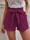 Fongt 2025 Summer Women's Loose Flax Leisure Shorts Pocket Solid Colored High-Rise Broad Legs