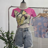 Single-Layer Thin Mesh Tie-Dye-Repair Short-Sleeved T-Shirt For Girls Summer Short-Sleeved Hottie Top