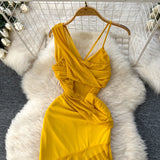 Fongt Dress Women's Holiday Dress 2025 New Heart Machine Shoulder Slings Irregular Bagged Dress