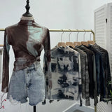Real Shooting Wave Side Half-High Collar Net Yarn Dyed Long Sleeve Thin Inside The Bottom Shirt Autumn And Winter Folded T-Shirt