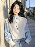 Fongt Year's Popular Explosion Super-Look Unique Beautiful Ocean Design Fake Two Blue Stripes Spliced Polo Shirt