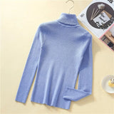 Quality Warm Women Sweater Shiny Turtleneck Pullover Sweaters Fashion Slim Knitted Tops Female Jumper 2023 Autumn
