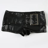 Fongt Design Rivet Buckle Belt Low-Waisted Leather Pants Hot Girl Dark Punk Wind Straight Shorts