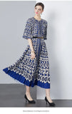 Fongt Exquisite Dress Women 2025 New Lazy Wind Collar Mid-Sleeves To Close The Waist Temperament 100-Fold Printing Skirt