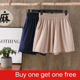 Women's Summer Shorts 100% Cotton High Waist Shorts Loose Casual Solid Shorts Pants Streetwear Elastic Waist Buy One Get