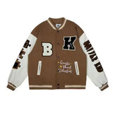 and autumn retro quilted embroidered baseball uniform jacket men and women loose tide brand street jacket couple shirt-Outfit