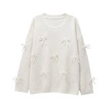 Fongt New Women's Fashion Casual Round Neck Sweet Bow Shirt