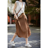 Fongt New 细细细细细 Art 褶皱 Fairy Hundred Folded Skirt Silk Slippery Pendant Half Body Skirt