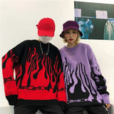 Fashion Autumn Winter Harajuku Sweater Flame Knitting Batwing Casual Long Women Sweater Loose Pullovers Jersey
