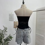 Fongt Shot With Chest Pad Lace Lace Hollow Hottie Breast Drawstring Thin Brat Waistcoat Sleeveless Top 12111