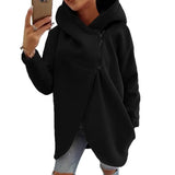 Fongt Hooded Sports Plus Velvet Tunic Casual Long-Sleeved Zipper Coat Women's Plus-Size Solid Color Coat