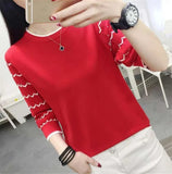 Knit T-shirts Korean Bottom Pullover Hollow Out Knitwear 3/4 Sleeve O-neck Tees Casual Elegant New Chic Spring Summer