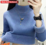 Turtleneck Sweater Winter Slim Thicken Knitwear Jumper Woman Soft Knit Pullovers Casual Plush Fleece Lined Warm Malhas