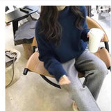Fongt 2025 New Thick Solid-Colored Cashmere Knitted Shirt Women High-Collar Short-Sleeve Loose Lazy Sweater