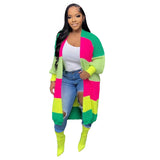 Fongt New Women's Casual Contrast Color Cardigan Handmade Knitted Coat-Outfit
