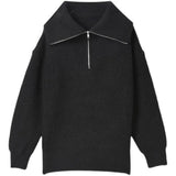 Women's Sweaters 2023 Autumn Winter Long Sleeve Top Loose Knitted Turtleneck Zipper Solid Pullover Women Oversized