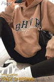 Hoodies Women Vintage 2023 Letter Print Hooded Shirt Long Sleeve Loose Pullover Streetwear Winter Oversized Sweatshirt