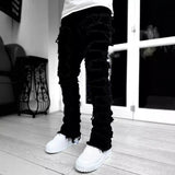 Fongt Men's New Fashion Trend Sticker Jeans Repair Multi-Color Elastic Micro-Tight Straight