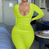 2021 Autumn Casual V Neck Elegant Sexy Slim Maxi Dress 7 Colors Long Sleeve Stretch Bodycon Dresses Y2K Streetwear Hot