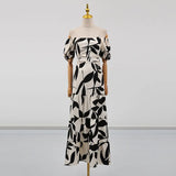 Fongt Women's 2025 Summer New Fashion Shoulder Printed Empty-Lair Design Long