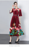 Fongt Exquisite Dress Women 2025 New Lazy Wind Collar Mid-Sleeves To Close The Waist Temperament 100-Fold Printing Skirt