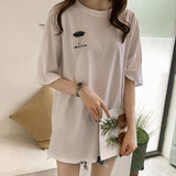 Fongt Summer New Embroidered Short-Sleeved T-Shirt Women With The Same Clothes Korean Version Versatile Medium Long Top