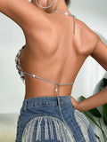 Fongt New Nightclub Hollow-Out Shiny Crystal Pendant Small Vest Hot Mining